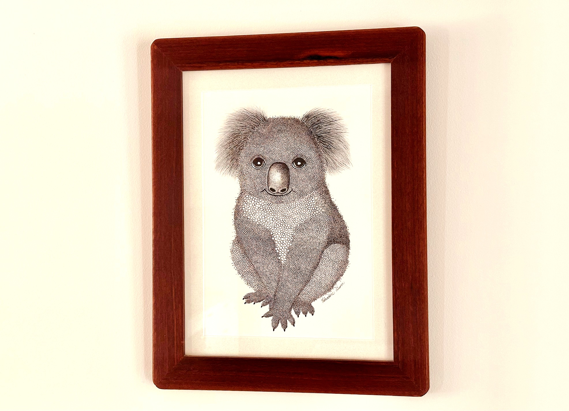 Jarrah picture frame — koala stipple drawing with mat